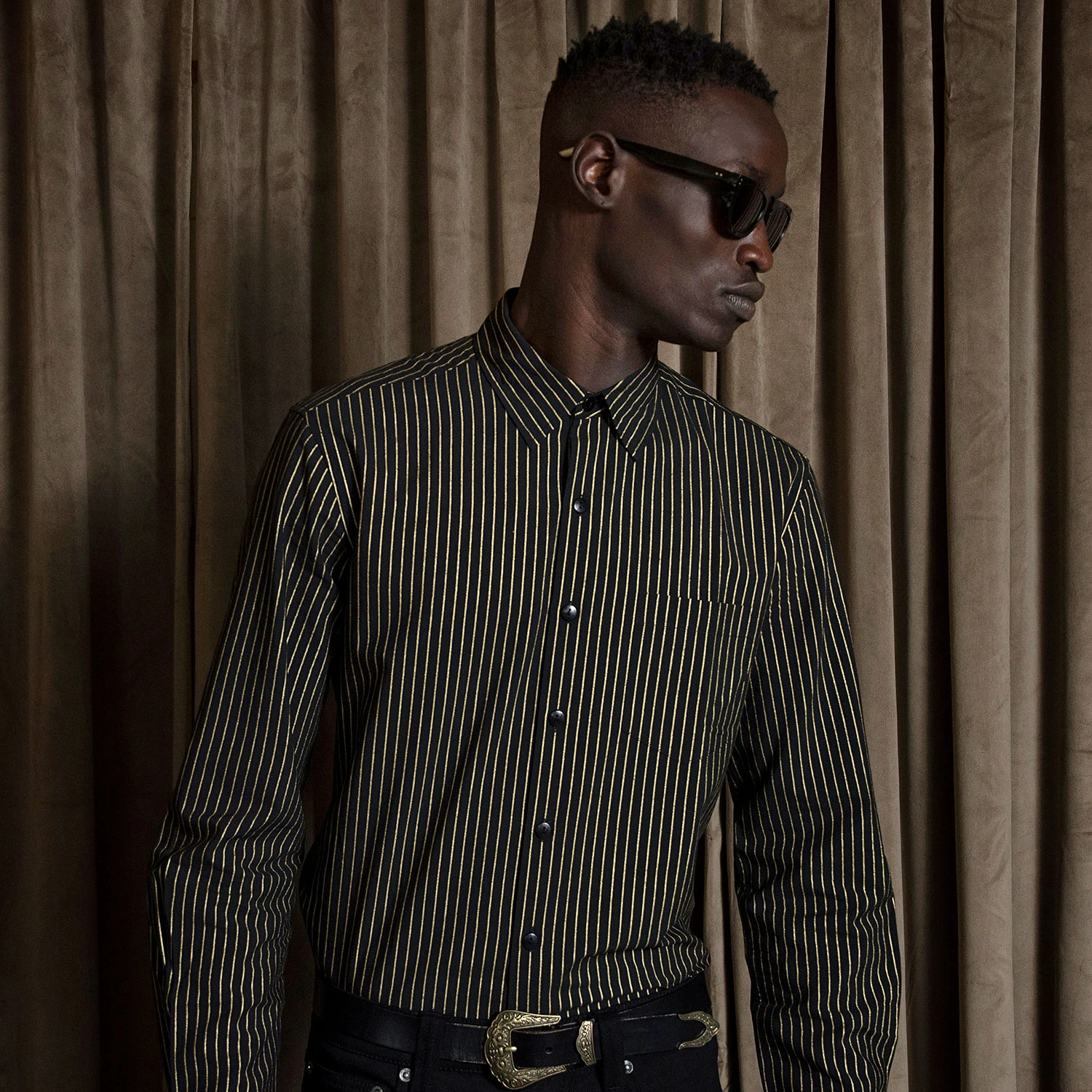 Break Foul – Black And Metallic Gold Striped Shirt (Size XS) 6 Break Foul – Black And Metallic Gold Striped Shirt (Size XS) - Image 6