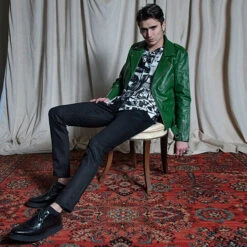 Commando – Cactus Green Leather Jacket -Straight To Hell Commando Green Mens Leather Jacket 1