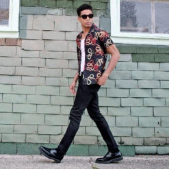 Snake Dance Blues – Black And Red Snake Motif Print Shirt (Size XS, S, M, XL, 2XL, 4XL) -Straight To Hell Snake Dance Mens Shirt