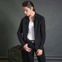 Stay Free – Black Western Shirt (Size M) -Straight To Hell Stay Free Black