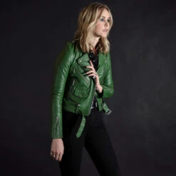 Commando – Cactus Green Leather Jacket (Size XS, S, M, L, XL, 3XL, 4XL, 5XL) -Straight To Hell Womens Commando Green Leather Jacker scaled 1