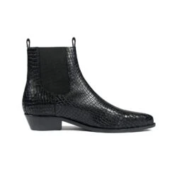 Addison – Black Snakeskin Leather Chelsea Boots (Size 7, 10.5, 11, 13, 14)