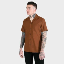 All The Trouble – Brown With Black Piping Shirt (Size S, M, L, 2XL, 3XL, 4XL) -Straight To Hell all tro brn w 3 1