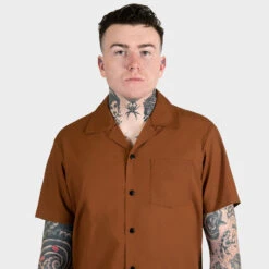 All The Trouble – Brown With Black Piping Shirt (Size S, M, L, 2XL, 3XL, 4XL) -Straight To Hell all tro brn w 6 1