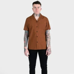 All The Trouble – Brown With Black Piping Shirt (Size S, M, L, 2XL, 3XL, 4XL) -Straight To Hell all tro brn w 7 1