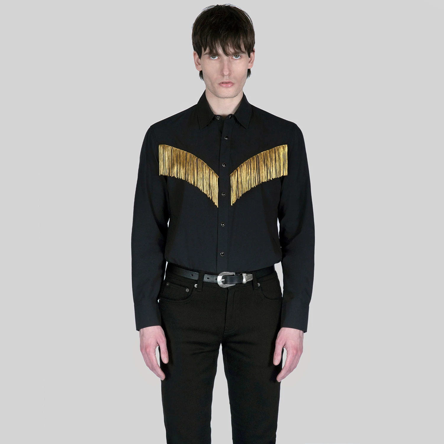 Around Town – Black And Gold Fringe Western Shirt 2 Around Town – Black And Gold Fringe Western Shirt - Image 2