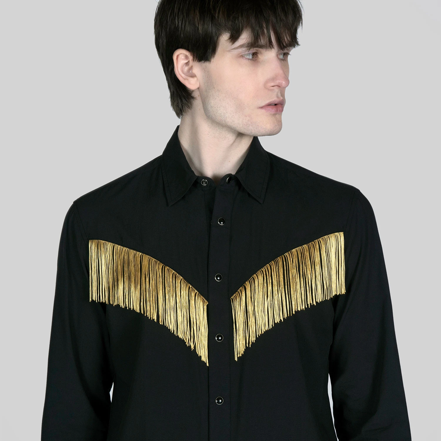 Around Town – Black And Gold Fringe Western Shirt 4 Around Town – Black And Gold Fringe Western Shirt - Image 4