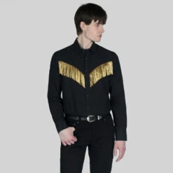 Around Town – Black And Gold Fringe Western Shirt 8 Around Town – Black And Gold Fringe Western Shirt -Straight To Hell aro tow blk gol w 3