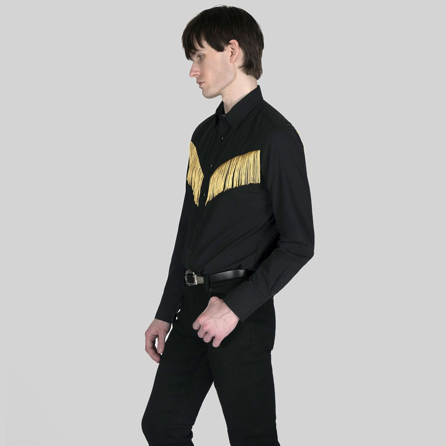 Around Town – Black And Gold Fringe Western Shirt 5 Around Town – Black And Gold Fringe Western Shirt - Image 5