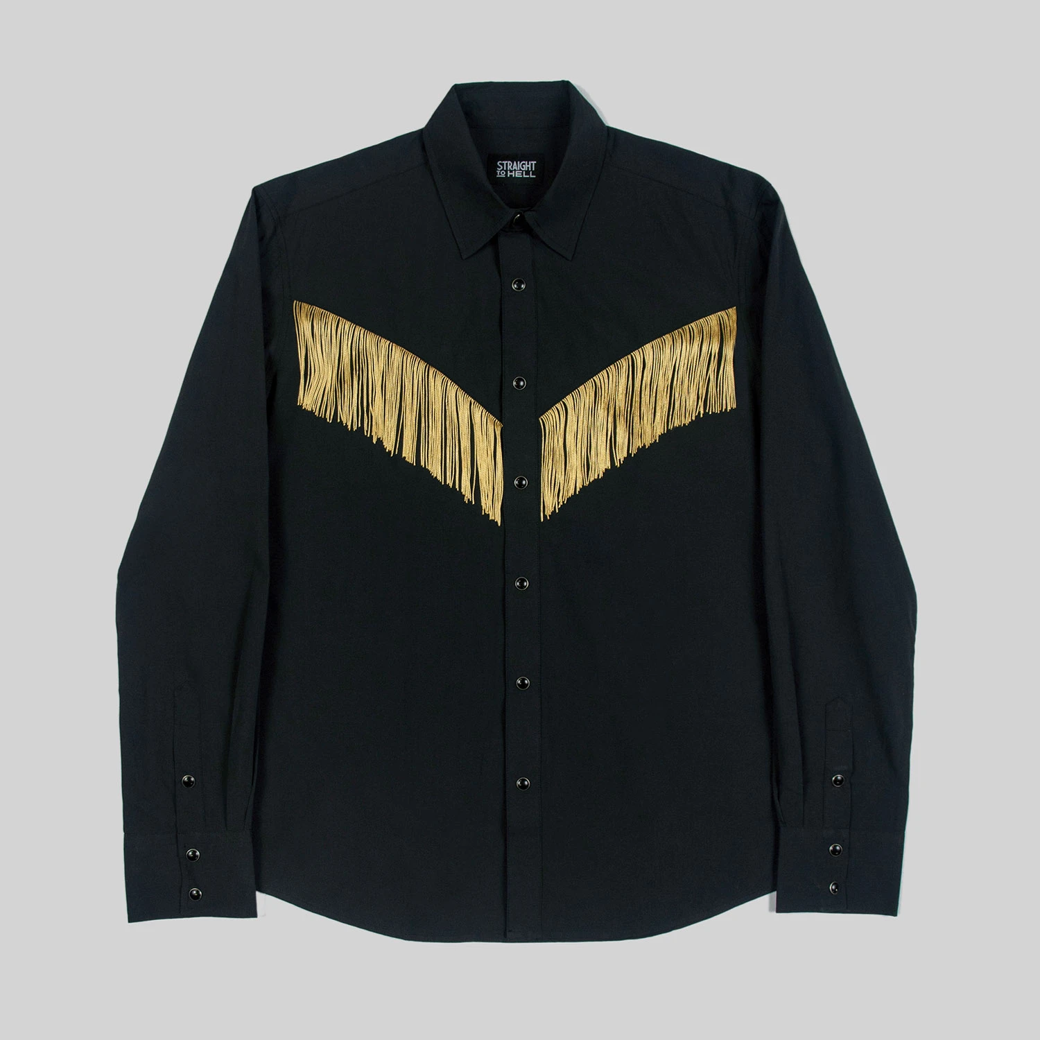 Around Town – Black And Gold Fringe Western Shirt 1 Around Town – Black And Gold Fringe Western Shirt