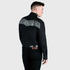 Around Town – Black And Grey Fringe Western Shirt -Straight To Hell aro tow blk gry men w 4