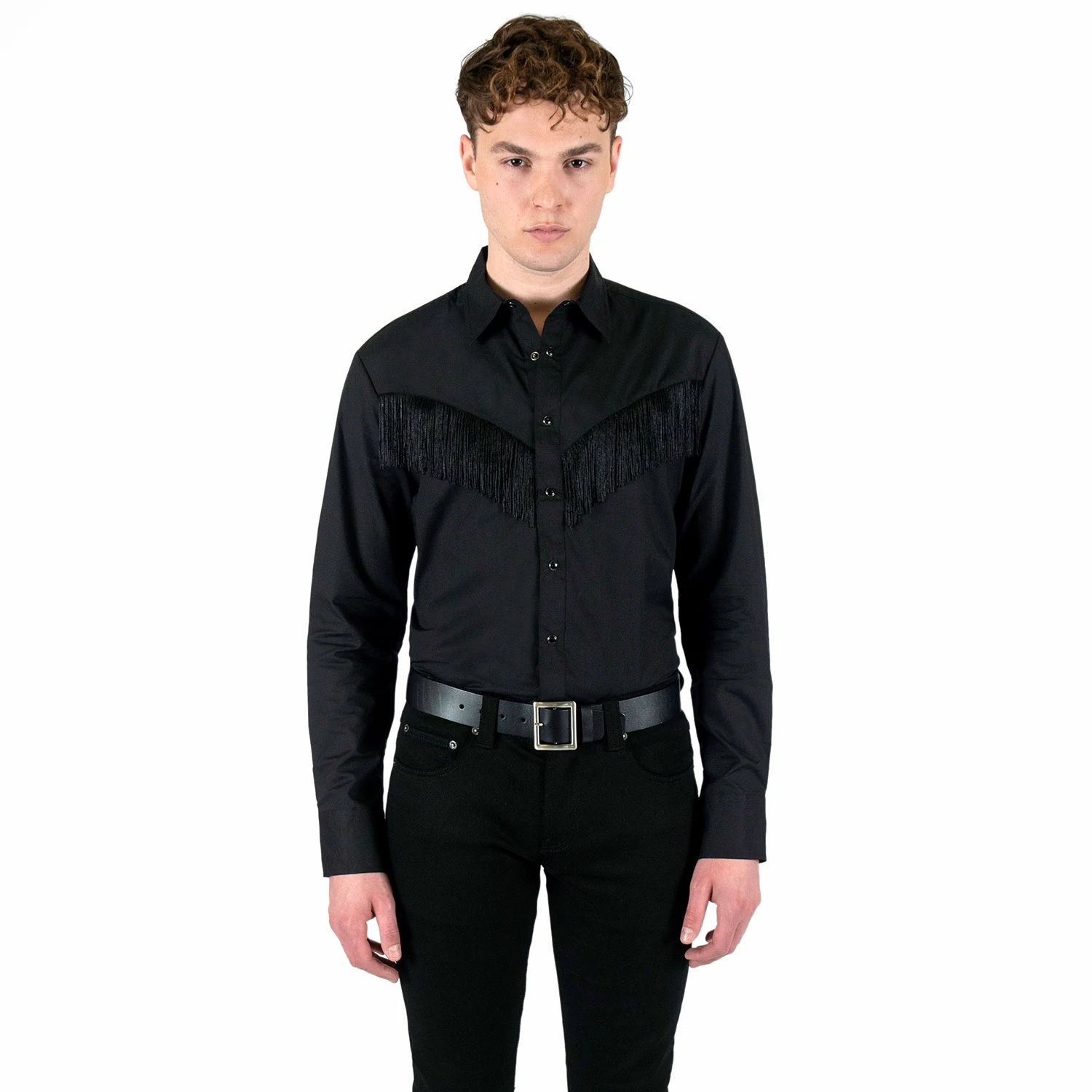 Around Town – Black Fringe Western Shirt 2 Around Town – Black Fringe Western Shirt - Image 2