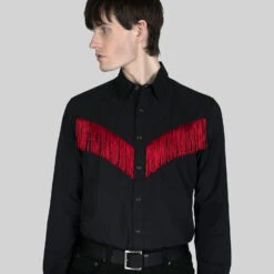 Around Town – Black And Red Fringe Western Shirt (Size S, M, L, 3XL, 4XL) -Straight To Hell aro tow blk red w 3