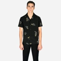 Band Of Roses – Black And Grey Floral Print Shirt (Size XS, S, 2XL, 3XL) -Straight To Hell ban ros blk gry men w 1