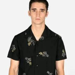 Band Of Roses – Black And Grey Floral Print Shirt (Size XS, S, 2XL, 3XL) -Straight To Hell ban ros blk gry men w 2