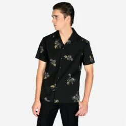 Band Of Roses – Black And Grey Floral Print Shirt (Size XS, S, 2XL, 3XL) -Straight To Hell ban ros blk gry men w 3