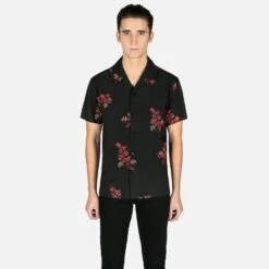 Band Of Roses – Black And Red Floral Print Shirt (Size XS, 4XL) -Straight To Hell ban ros blk red men w 1