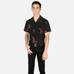 Band Of Roses – Black And Red Floral Print Shirt (Size XS, 4XL) -Straight To Hell ban ros blk red men w 2