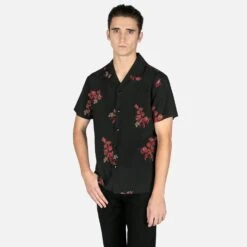 Band Of Roses – Black And Red Floral Print Shirt (Size XS, 4XL) -Straight To Hell ban ros blk red men w 6