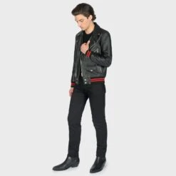 Baron – Black And Red Leather Jacket -Straight To Hell bar blk red men 2022 w 2