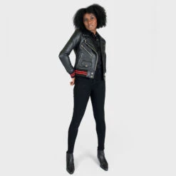 Baron – Black And Red Leather Jacket (Size XS, S) -Straight To Hell bar blk red w 2