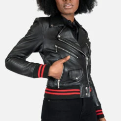 Baron – Black And Red Leather Jacket (Size XS, S) -Straight To Hell bar blk red w 3