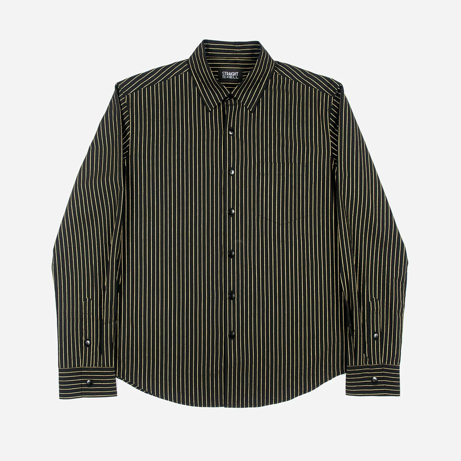 Break Foul – Black And Metallic Gold Striped Shirt (Size XS) 1 Break Foul – Black And Metallic Gold Striped Shirt (Size XS)