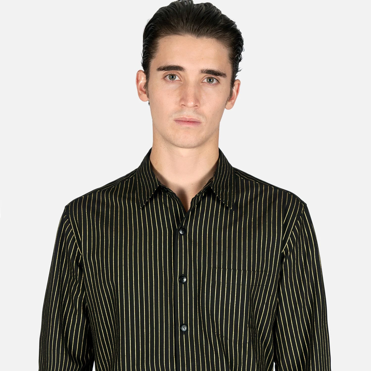 Break Foul – Black And Metallic Gold Striped Shirt (Size XS) 4 Break Foul – Black And Metallic Gold Striped Shirt (Size XS) - Image 4