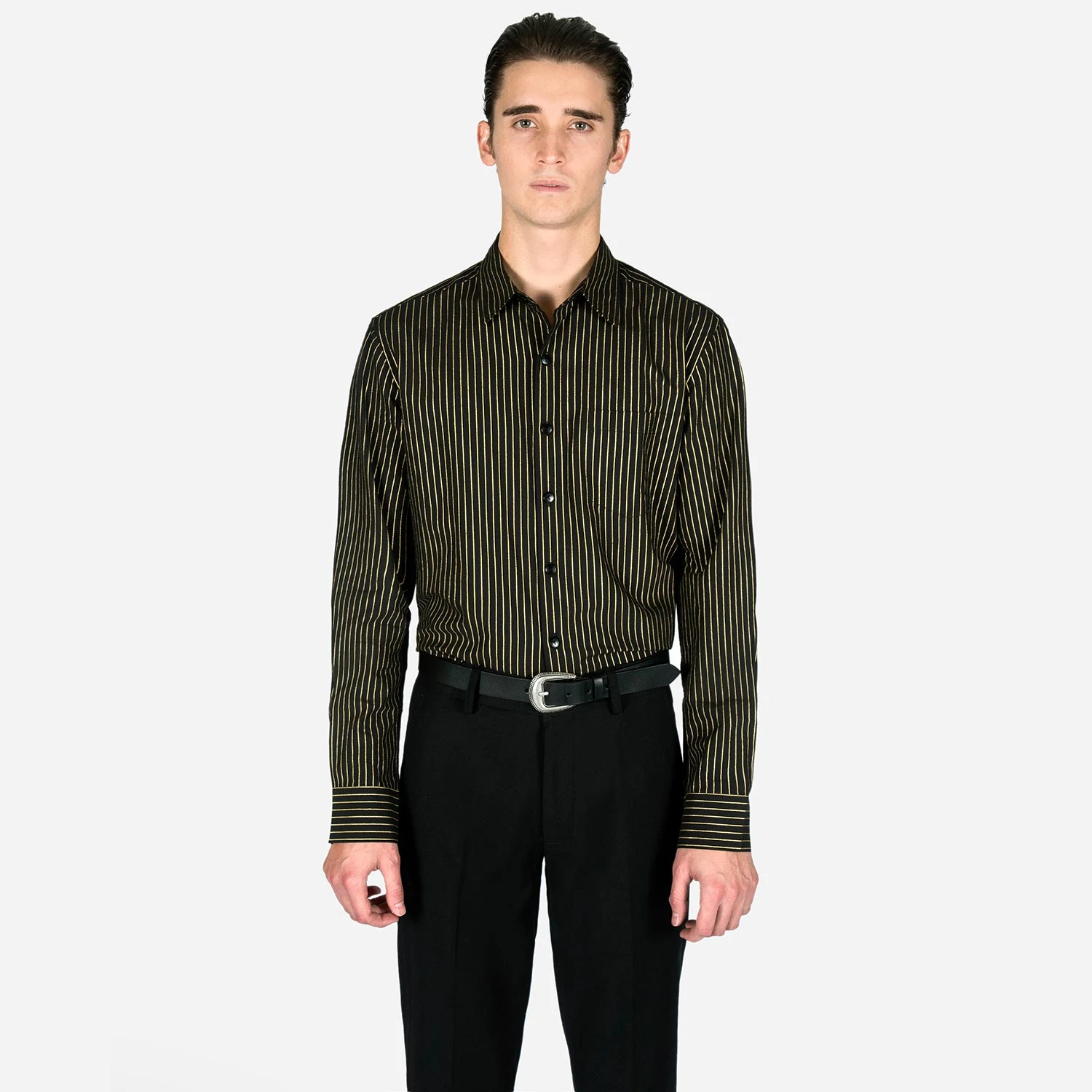 Break Foul – Black And Metallic Gold Striped Shirt (Size XS) 2 Break Foul – Black And Metallic Gold Striped Shirt (Size XS) - Image 2