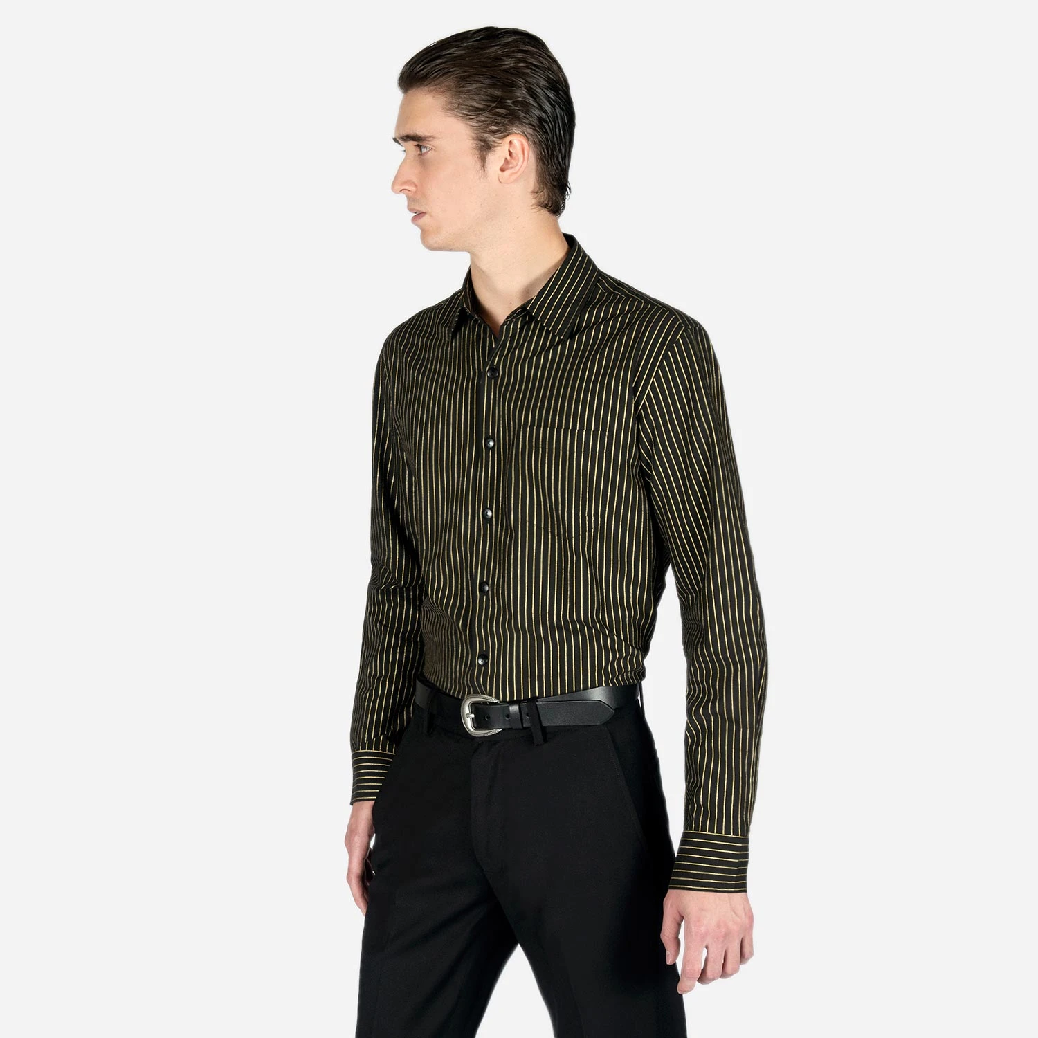 Break Foul – Black And Metallic Gold Striped Shirt (Size XS) 3 Break Foul – Black And Metallic Gold Striped Shirt (Size XS) - Image 3