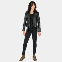 Commando Lightweight – Black And Nickel Leather Jacket (Size M, L, XL, 3XL, 4XL, 5XL) -Straight To Hell com lig blk nic wom 2022 w 2