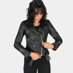 Commando Lightweight – Black And Nickel Leather Jacket (Size M, L, XL, 3XL, 4XL, 5XL) -Straight To Hell com lig blk nic wom 2022 w 6