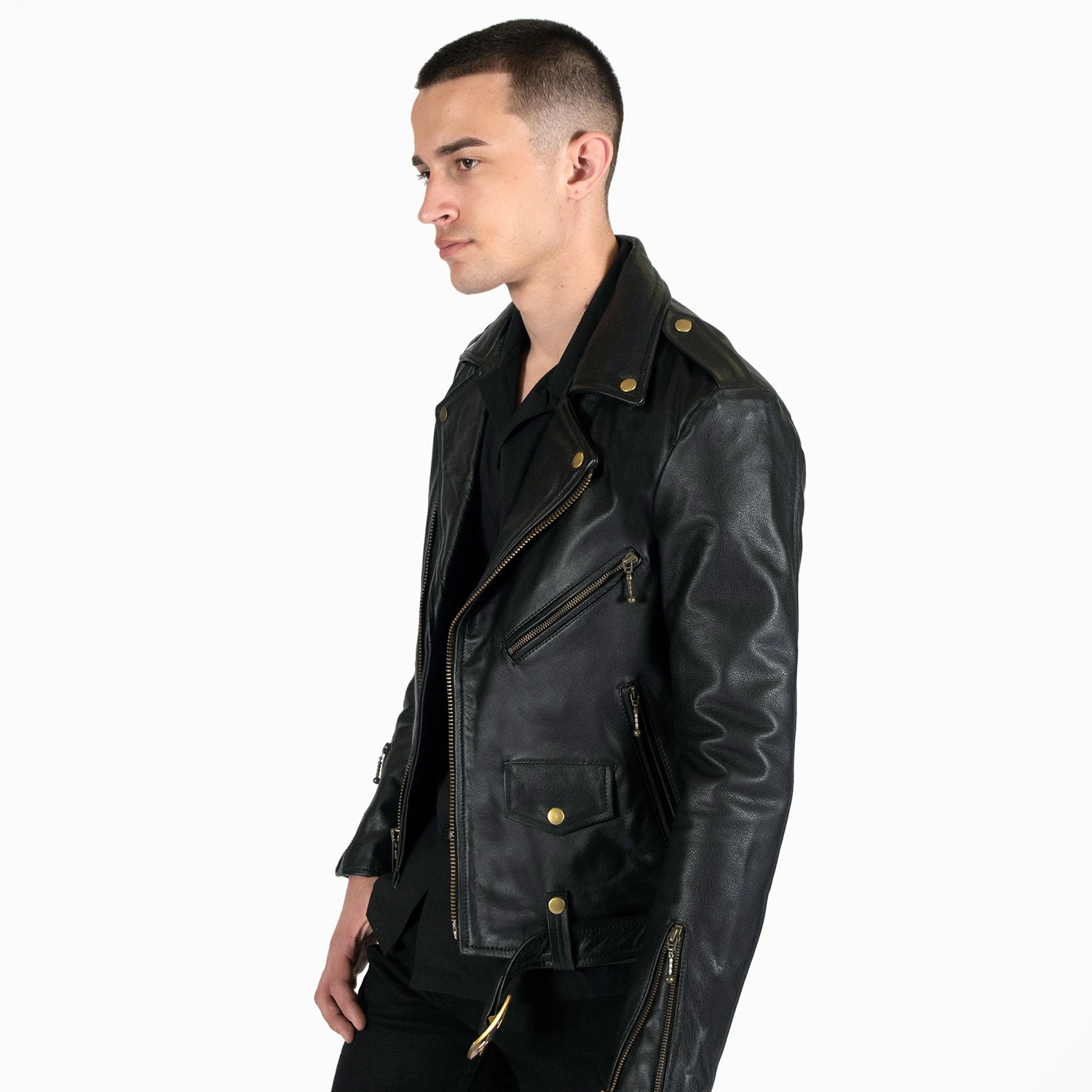 Commando Lightweight – Black And Brass Leather Jacket 5 Commando Lightweight – Black And Brass Leather Jacket - Image 5