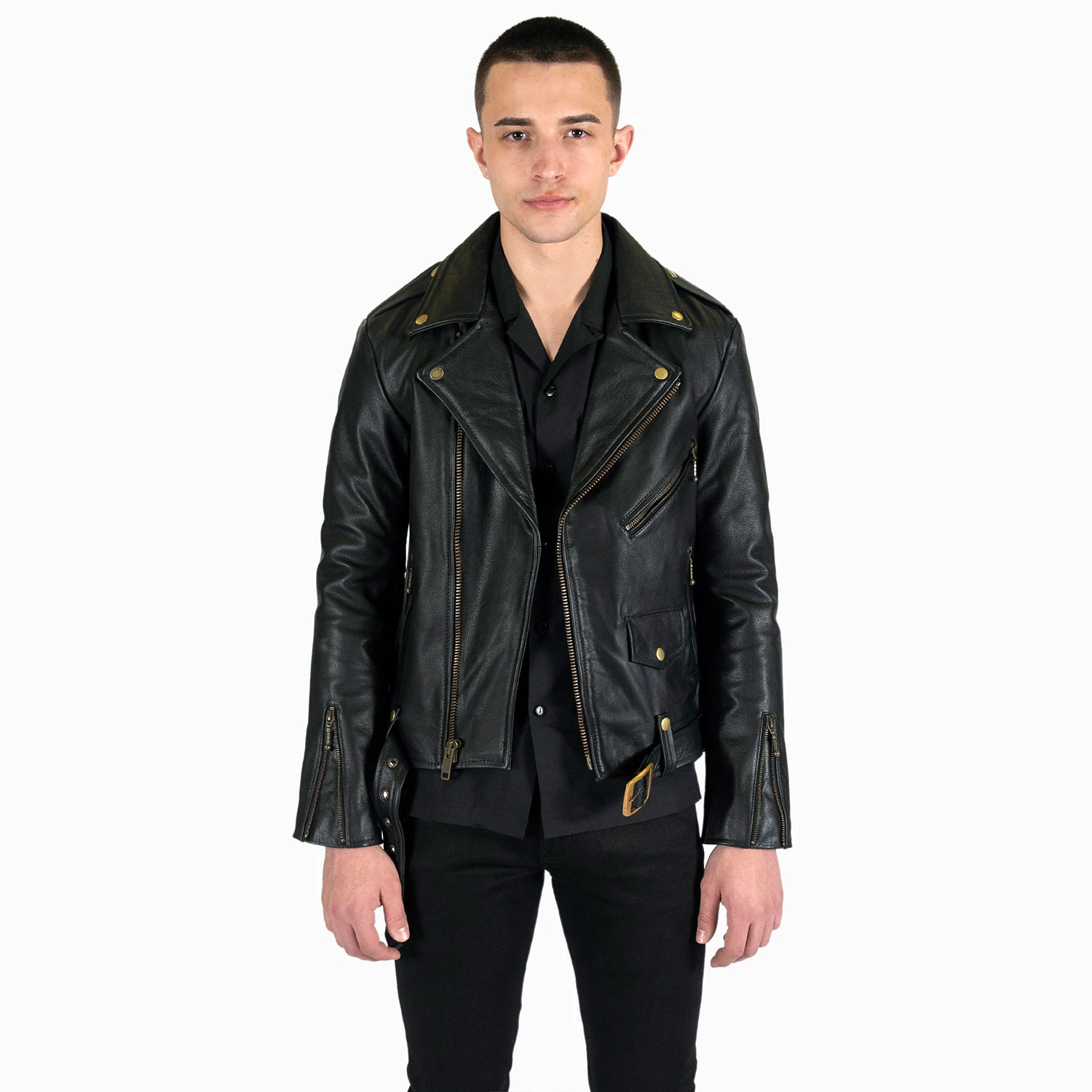 Commando Lightweight – Black And Brass Leather Jacket 2 Commando Lightweight – Black And Brass Leather Jacket - Image 2