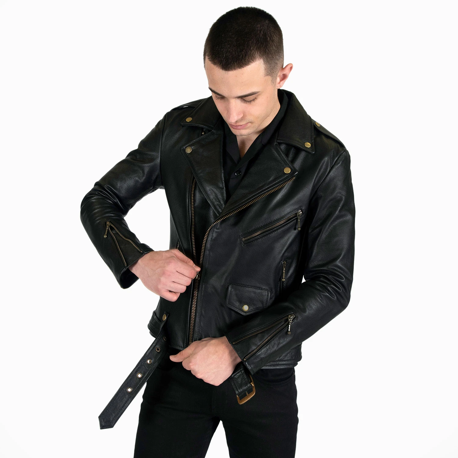 Commando Lightweight – Black And Brass Leather Jacket 7 Commando Lightweight – Black And Brass Leather Jacket - Image 7