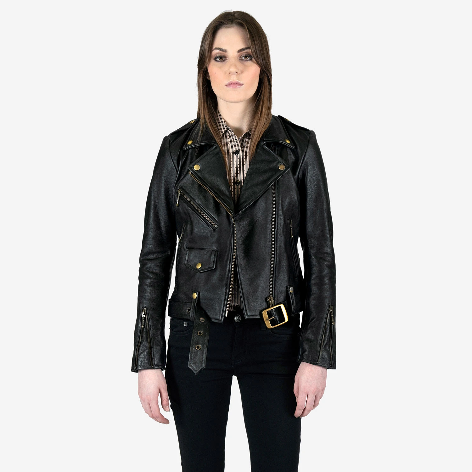 Commando Lightweight – Black And Brass Leather Jacket (Size XS) 2 Commando Lightweight – Black And Brass Leather Jacket (Size XS) - Image 2