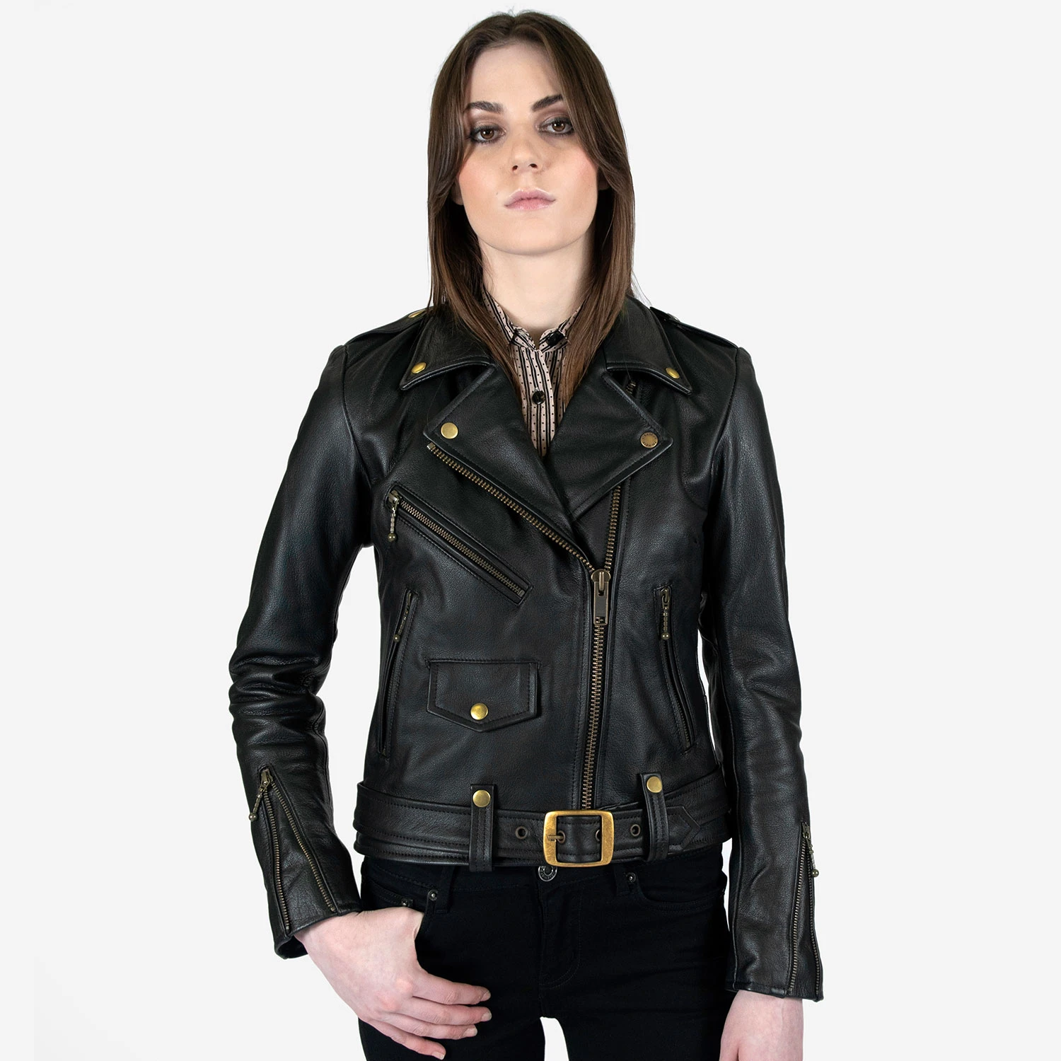 Commando Lightweight – Black And Brass Leather Jacket (Size XS) 5 Commando Lightweight – Black And Brass Leather Jacket (Size XS) - Image 5