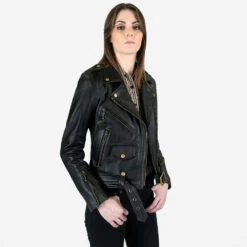 Commando Lightweight – Black And Brass Leather Jacket (Size XS) 13 Commando Lightweight – Black And Brass Leather Jacket (Size XS) -Straight To Hell com lit blk bra wom w 3