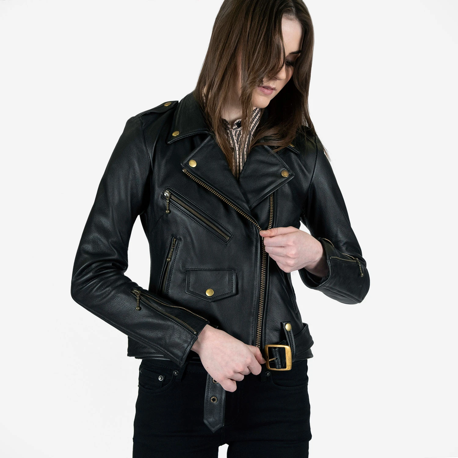 Commando Lightweight – Black And Brass Leather Jacket (Size XS) 6 Commando Lightweight – Black And Brass Leather Jacket (Size XS) - Image 6