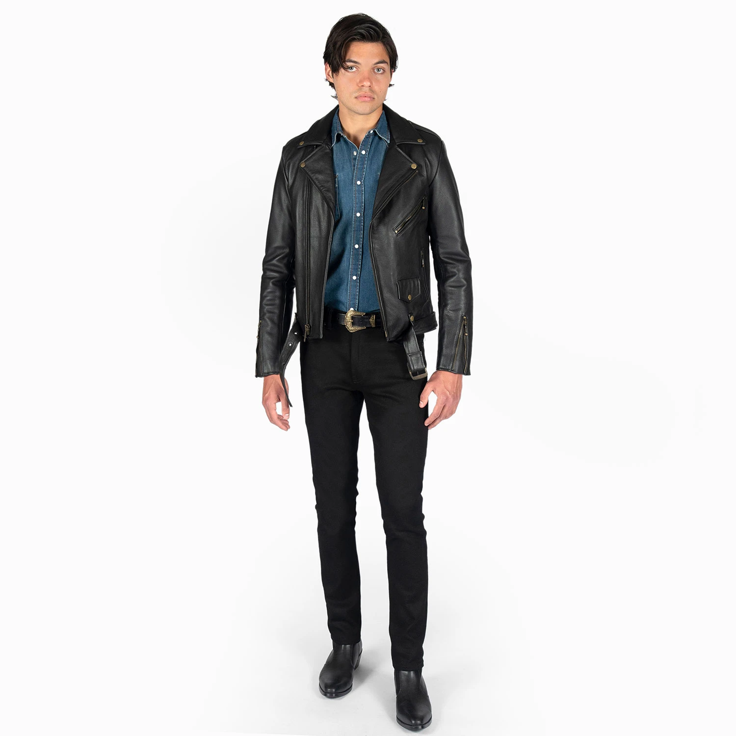 Commando Long – For Tall Men – Black And Brass Leather Jacket (Size 38, 40, 44, 46, 48) 3 Commando Long – For Tall Men – Black And Brass Leather Jacket (Size 38, 40, 44, 46, 48) - Image 3