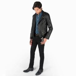 Commando Long – For Tall Men – Black And Brass Leather Jacket (Size 38, 40, 44, 46, 48) 14 Commando Long – For Tall Men – Black And Brass Leather Jacket (Size 38, 40, 44, 46, 48) -Straight To Hell com lon blk bra 2021 w 3