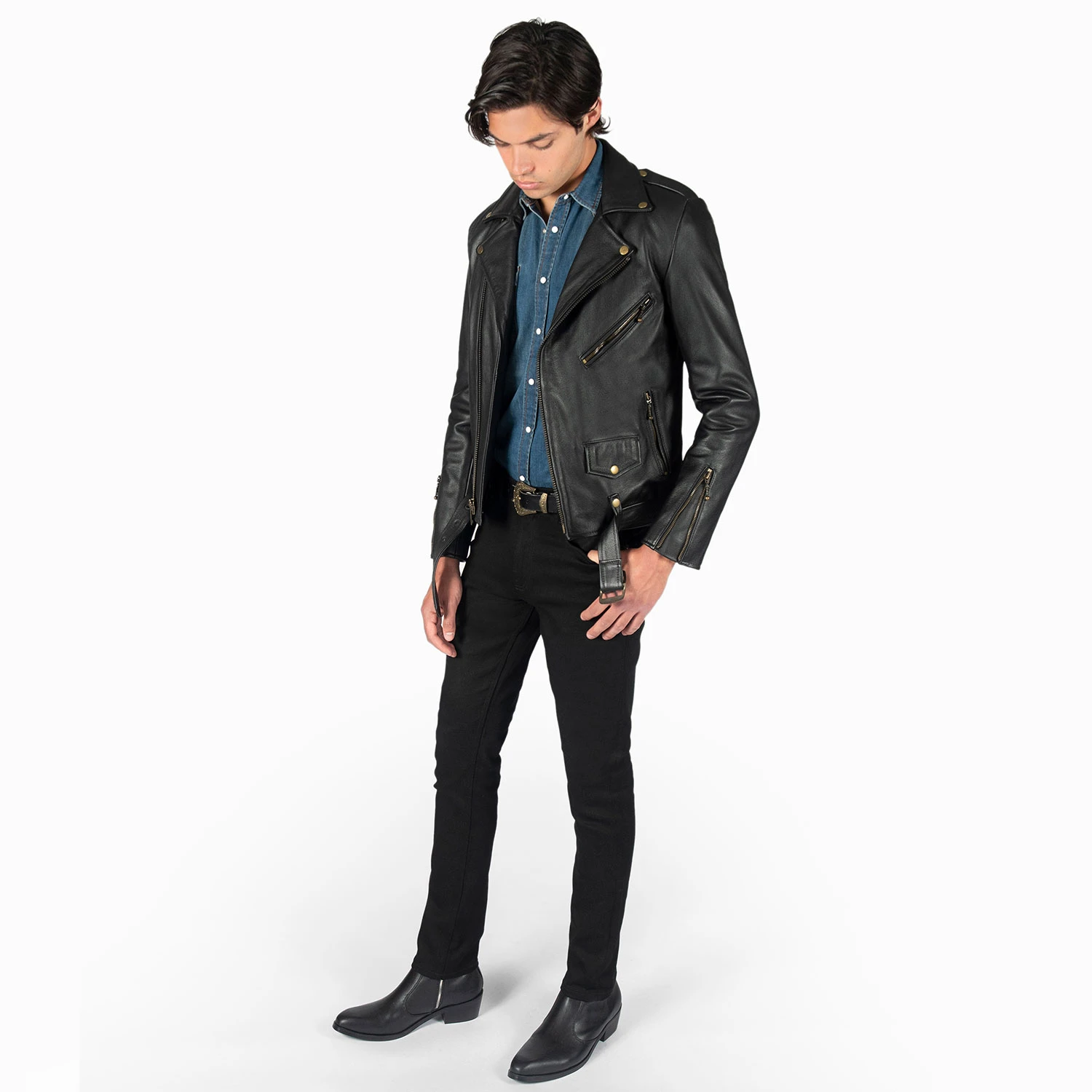 Commando Long – For Tall Men – Black And Brass Leather Jacket (Size 38, 40, 44, 46, 48) 4 Commando Long – For Tall Men – Black And Brass Leather Jacket (Size 38, 40, 44, 46, 48) - Image 4