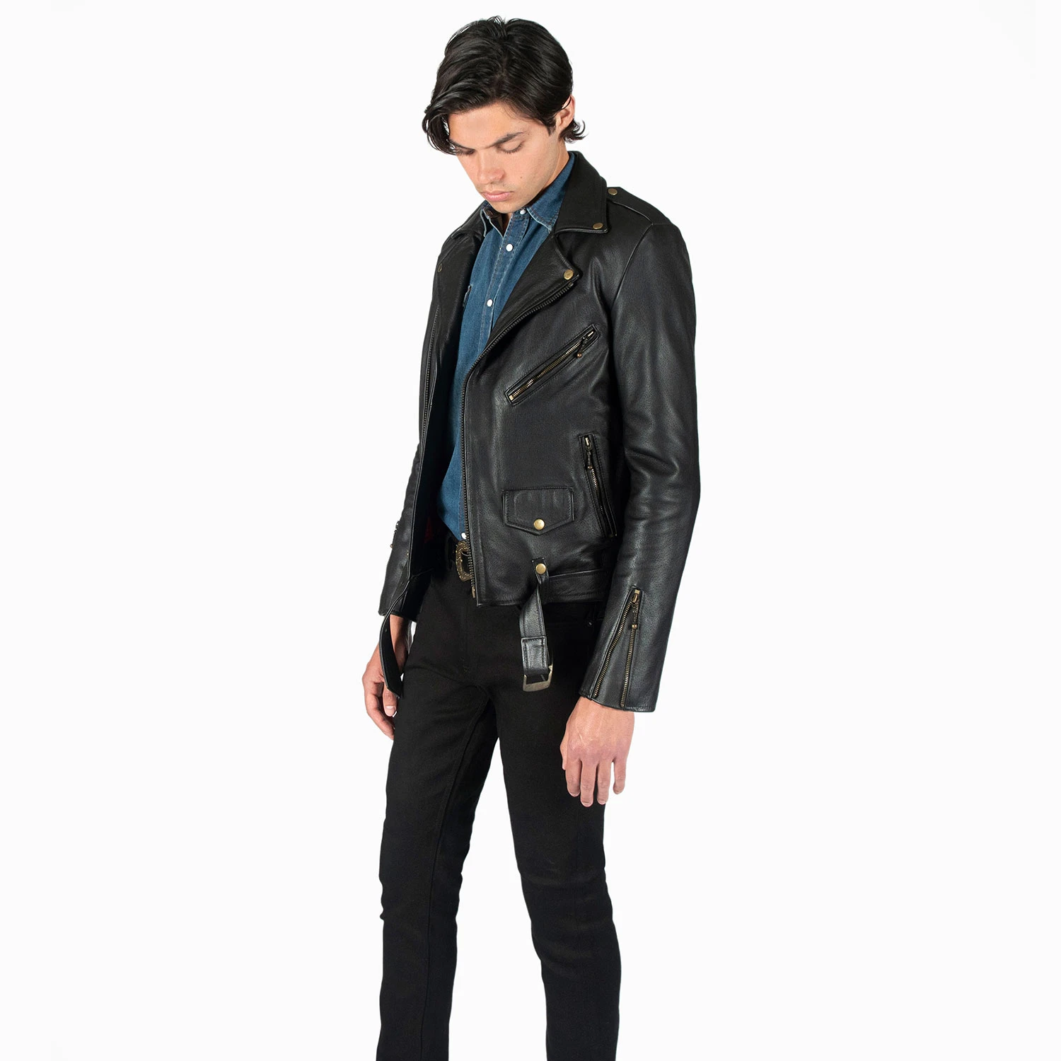 Commando Long – For Tall Men – Black And Brass Leather Jacket (Size 38, 40, 44, 46, 48) 7 Commando Long – For Tall Men – Black And Brass Leather Jacket (Size 38, 40, 44, 46, 48) - Image 7