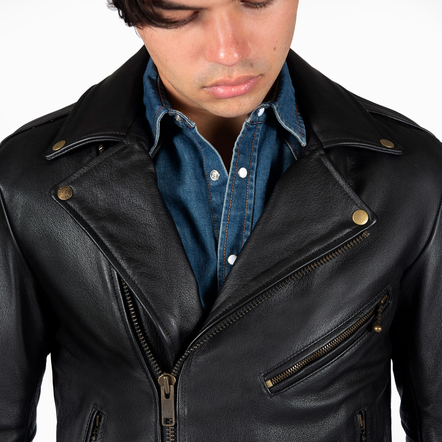 Commando Long – For Tall Men – Black And Brass Leather Jacket (Size 38, 40, 44, 46, 48) 8 Commando Long – For Tall Men – Black And Brass Leather Jacket (Size 38, 40, 44, 46, 48) - Image 8