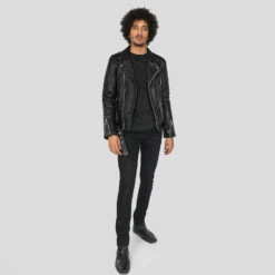 Commando Long – For Tall Men – Black And Nickel Leather Jacket -Straight To Hell com long blk nick web 11