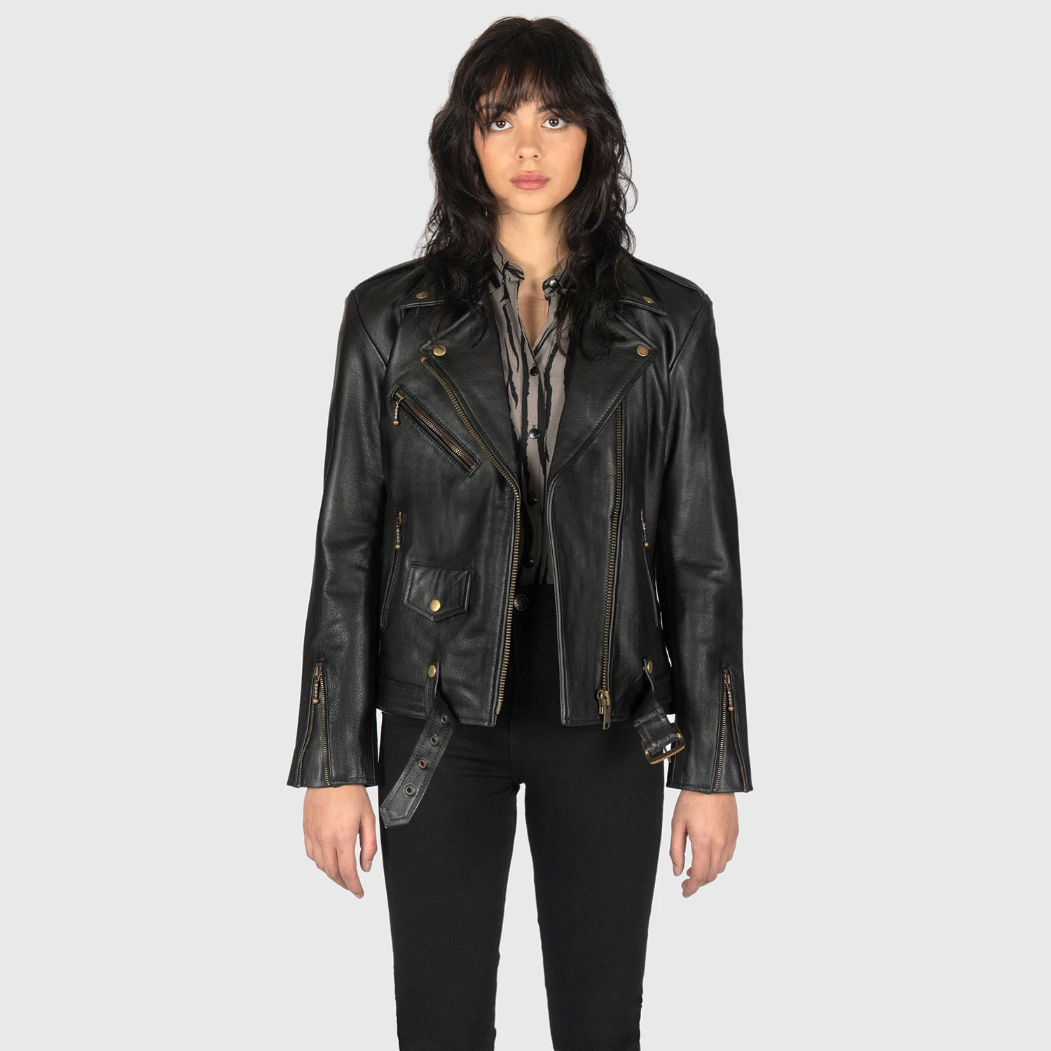 Commando Oversized – Black And Brass Leather Jacket 2 Commando Oversized – Black And Brass Leather Jacket - Image 2