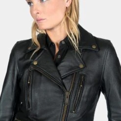 Defector – Black And Brass Leather Jacket (Size XS, S, M, L, XL, 2XL, 3XL, 5XL) -Straight To Hell def blk bra wom 2022 w 10