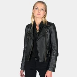 Defector – Black And Brass Leather Jacket (Size XS, S, M, L, XL, 2XL, 3XL, 5XL) -Straight To Hell def blk bra wom 2022 w 4