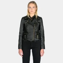 Defector – Black And Brass Leather Jacket (Size XS, S, M, L, XL, 2XL, 3XL, 5XL) -Straight To Hell def blk bra wom 2022 w 8