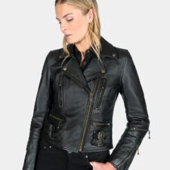 Defector – Black And Brass Leather Jacket (Size XS, S, M, L, XL, 2XL, 3XL, 5XL) -Straight To Hell def blk bra wom 2022 w 9